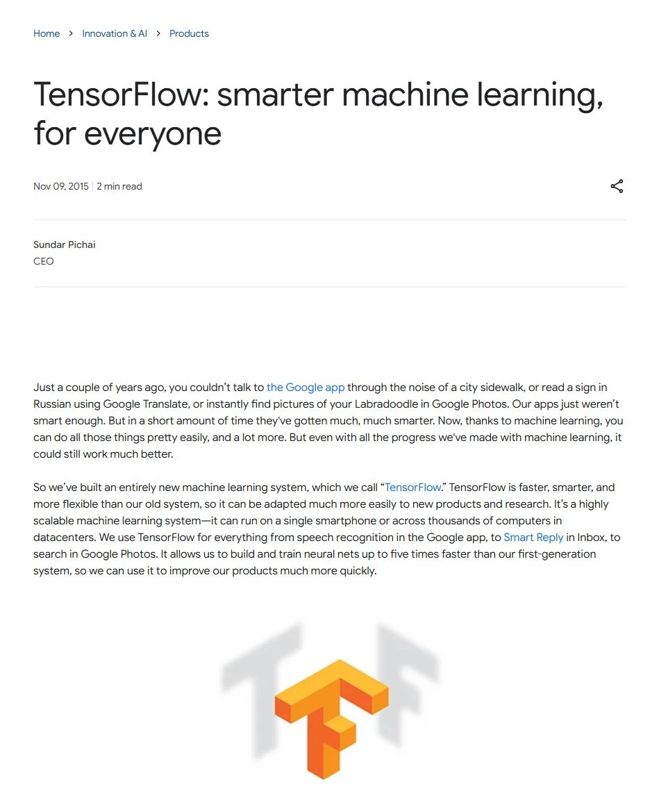 TensorFlow is open sourced — public page excerpt